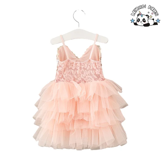 LEZONKIDS - Customized Logo Girl's Halter Cute Style Lace Sequin Dress For Summer